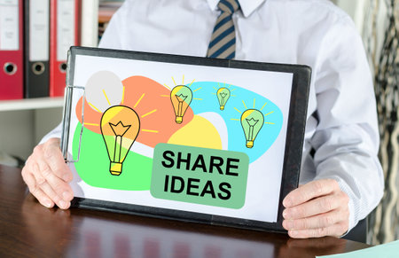 Share ideas concept shown by a businessman