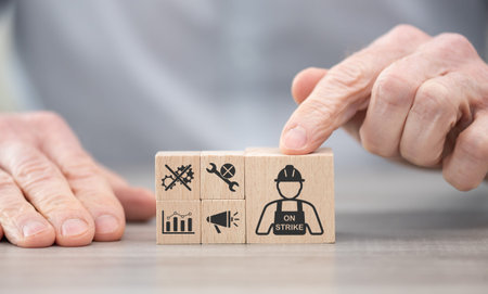 Wooden blocks with symbol of strike concept