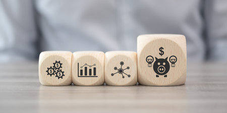Wooden blocks with symbol of crowdfunding concept