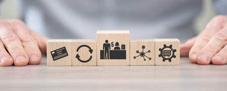 Wooden blocks with symbol of purchase concept