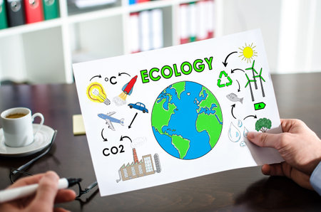 Hand holding a paper showing ecology conceptの写真素材