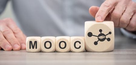 Wooden blocks with symbol of mooc conceptの写真素材