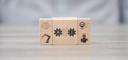 Wooden blocks with symbol of ai conceptの写真素材