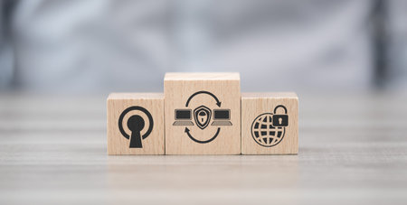 Wooden blocks with symbol of vpn concept