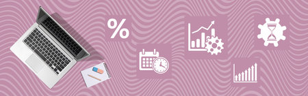 Top view of laptop with symbol of productivity conceptの写真素材