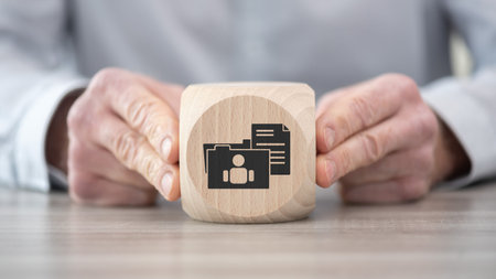 Wooden block with symbol of personal data conceptの写真素材