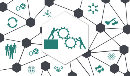 Concept of teamwork with connected iconsの写真素材