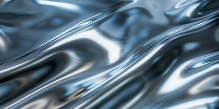 Close-up of a reflective metallic surface featuring smooth, flowing textures and highlightsの素材