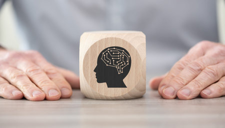 Wooden block with symbol of machine learning concept