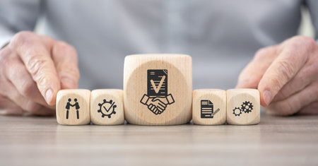Wooden blocks with symbol of deal concept