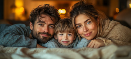 A joyful family posing together in a cozy setting, showing love and togethernessの素材