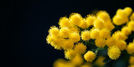A vibrant close-up of yellow flowers against a contrasting dark background showcasing their beautyの素材