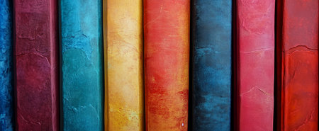 A vibrant array of textured book spines showcasing a spectrum of colors and patternsの素材