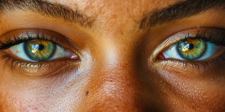 A close-up view of captivating eyes showing intricate details and vibrant color contrastsの素材