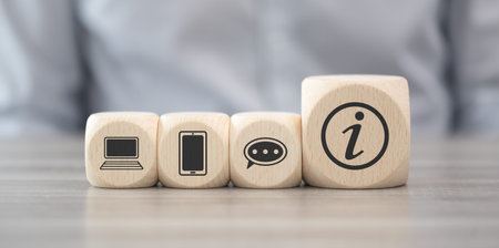 Wooden blocks with symbol of information concept