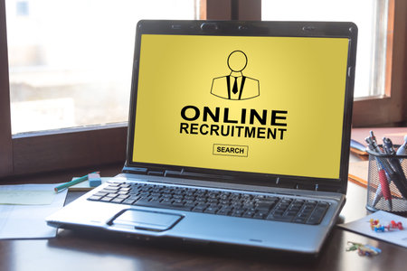 Laptop screen displaying an online recruitment conceptの写真素材