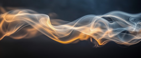Beautiful flowing smoke waves create a mesmerizing pattern with hints of orange and whiteの素材