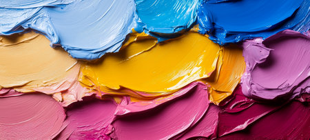A close-up view of a vibrant abstract painting showing bold colors and dynamic texturesの素材
