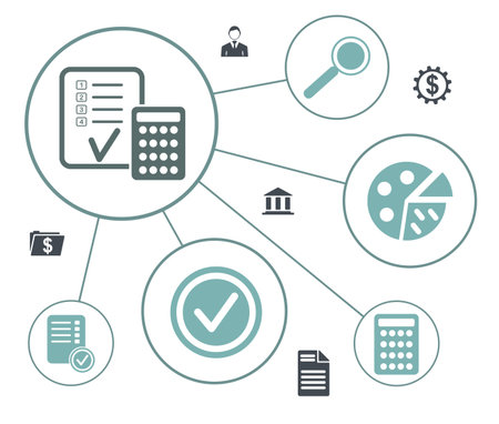 Concept of financial audit with connected iconsの写真素材