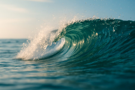 A stunning ocean wave forming in the sunlight, showing beautiful turquoise hues and splashesの素材