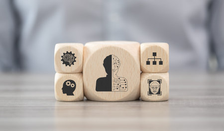 Wooden blocks with symbol of machine learning concept