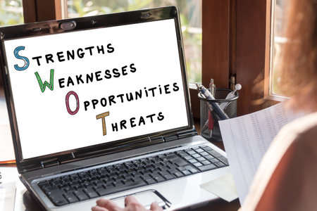 Laptop screen showing swot conceptの写真素材