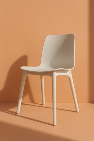 A sleek, modern chair positioned against a warm orange background creating a minimalist aestheticの素材