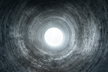 An abstract perspective looking up a circular tunnel showing smooth textures and lightの素材