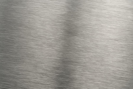 A close-up view of a brushed silver metal surface displaying smooth texture patternsの素材