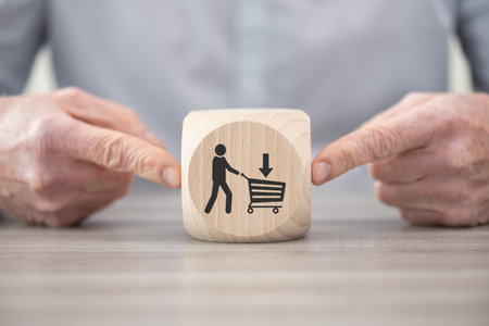 Wooden block with symbol of purchase conceptの写真素材