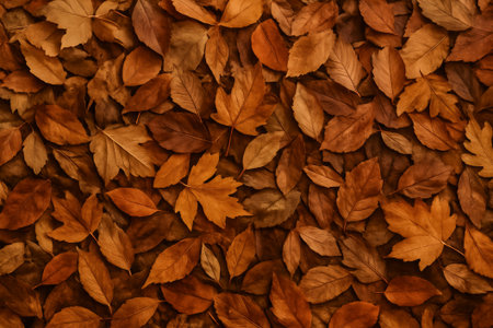 A vibrant assortment of autumn leaves scattered on the ground, creating a warm, earthy vibeの素材