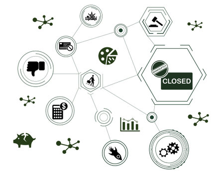 Concept of bankruptcy with connected iconsの写真素材