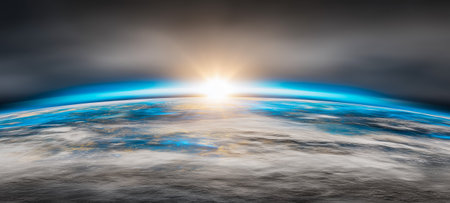 A stunning view of earth from space, with a bright sunrise illuminating the atmosphereの素材
