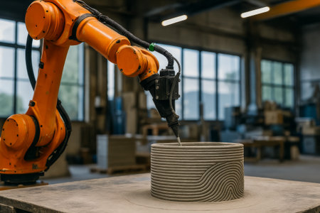 A robotic arm precisely layering material to create a unique 3d structure in a workshopの素材