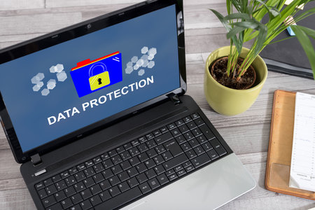 Laptop screen with data protection conceptの写真素材