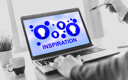 Laptop screen displaying an inspiration conceptの写真素材
