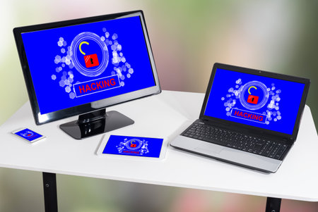 Hacking concept shown on different information technology devices
