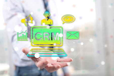 Crm concept above the hand of a man in backgroundの写真素材