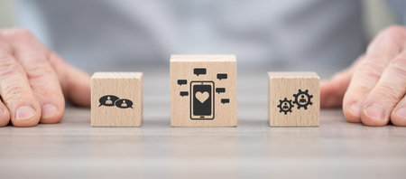 Wooden blocks with symbol of social networking conceptの写真素材