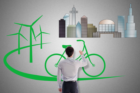 Eco friendly concept drawn by a businessmanの写真素材