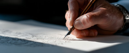 A close-up of a hand using a pen to create intricate illustrations on paperの素材