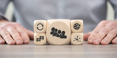 Wooden blocks with symbol of followers conceptの写真素材