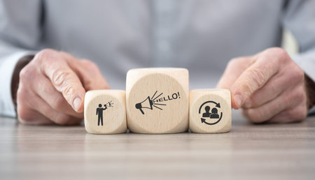 Wooden blocks with symbol of introduction concept