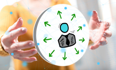 Choice concept between hands of a woman in backgroundの写真素材