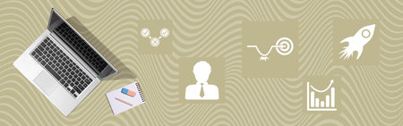 Top view of laptop with symbol of rebound conceptの写真素材