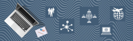 Top view of laptop with symbol of globalization conceptの写真素材