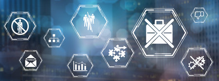 Concept of job loss with icons on blurred dark background