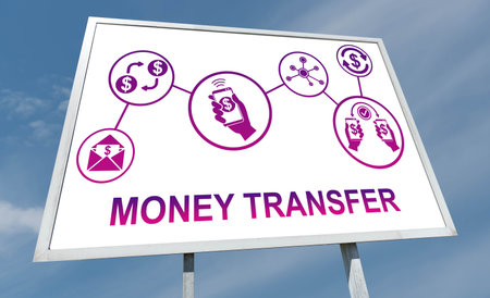 Money transfer concept drawn on a billboardの写真素材