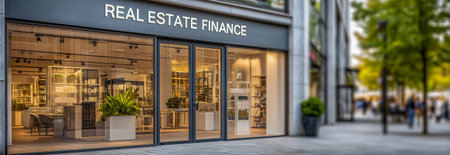 A sleek modern office for real estate finance showcasing an inviting glass faの素材