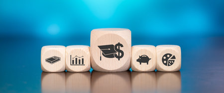 Wooden blocks with symbol of fafsa concept on blue backgroundの写真素材